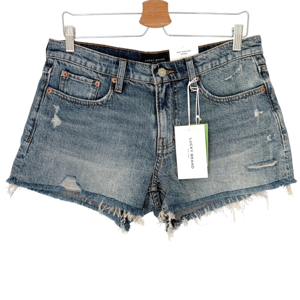 NWT Lucky Brand Mid Rise Boy Jean Shorts Raw Hem Distressed Size 29/8 - Picture 4 of 11